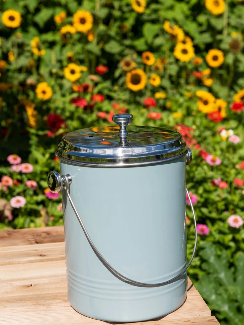Large Painted Stainless Steel Compost Pail - Image 2