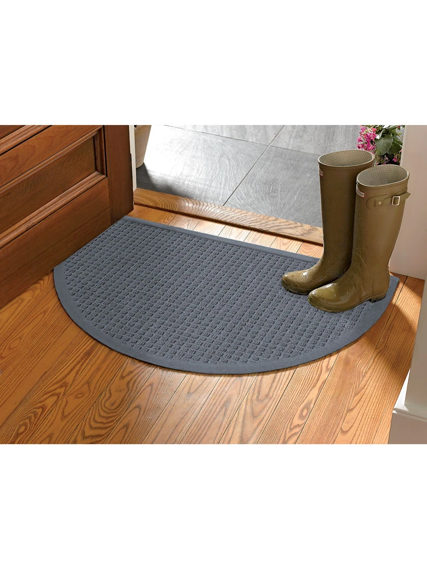 Squares Water Glutton Half-Round Doormat, 24" X 39"