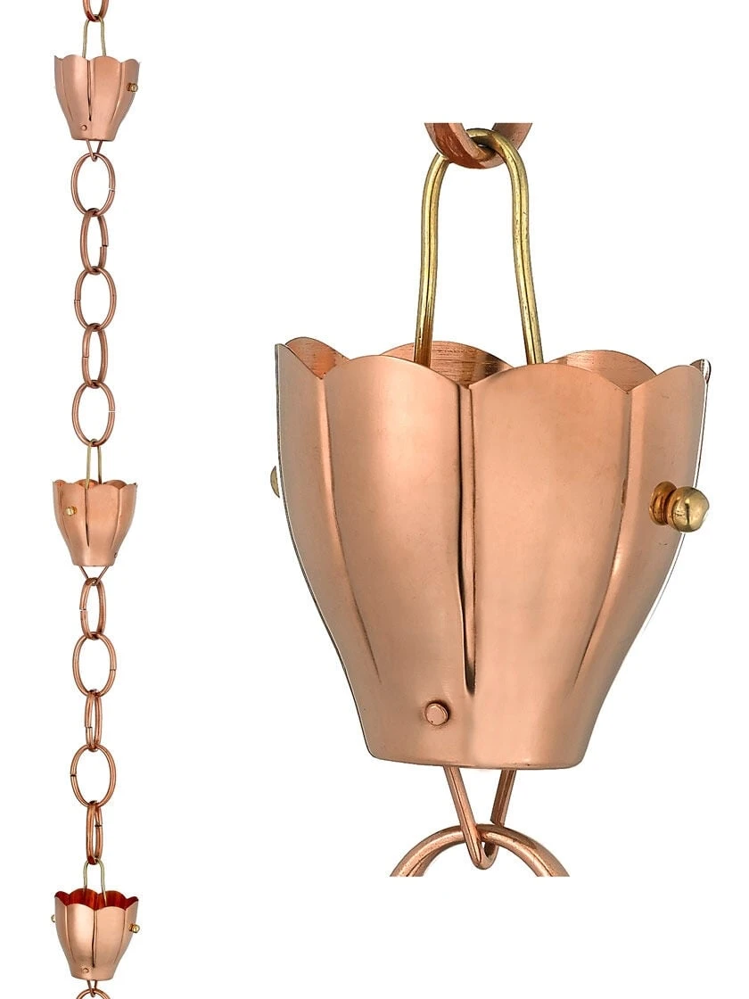 Crocus Pure Copper Rain Chain, 8.5' - Image 2
