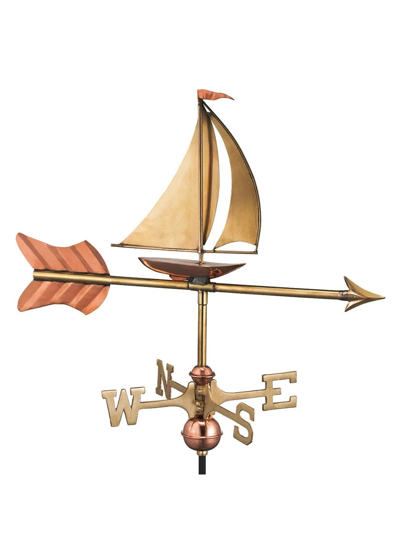 Sailboat Cottage Copper Weathervane With Roof Mount - Image 4