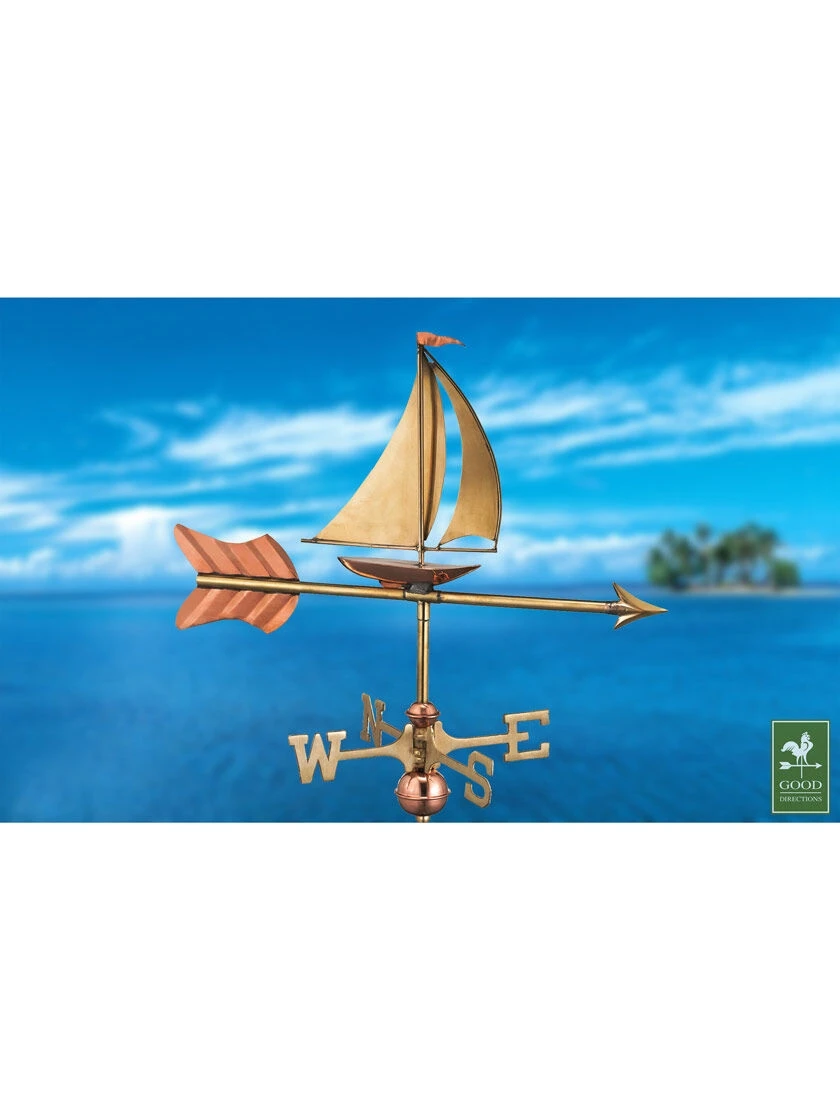 Sailboat Cottage Copper Weathervane With Roof Mount