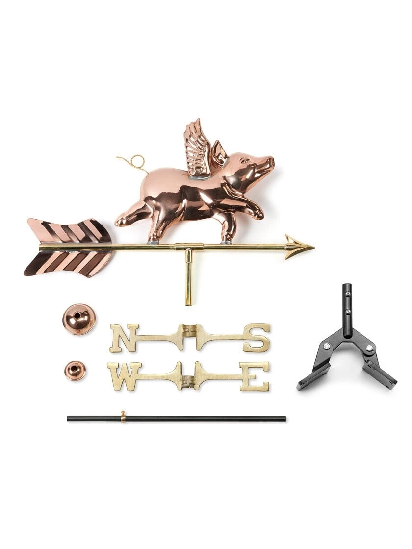 Flying Pig Cottage Copper Weathervane With Roof Mount - Image 3