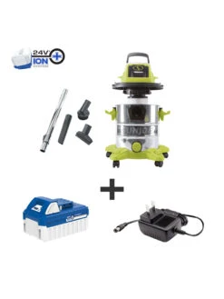 Sun Joe 24V-WDV6000 24-Volt ION+ Cordless Portable Stainless Steel Wet/Dry Vacuum Kit | 5.3 Gal | W/ 4.0-Ah Battery And Charger