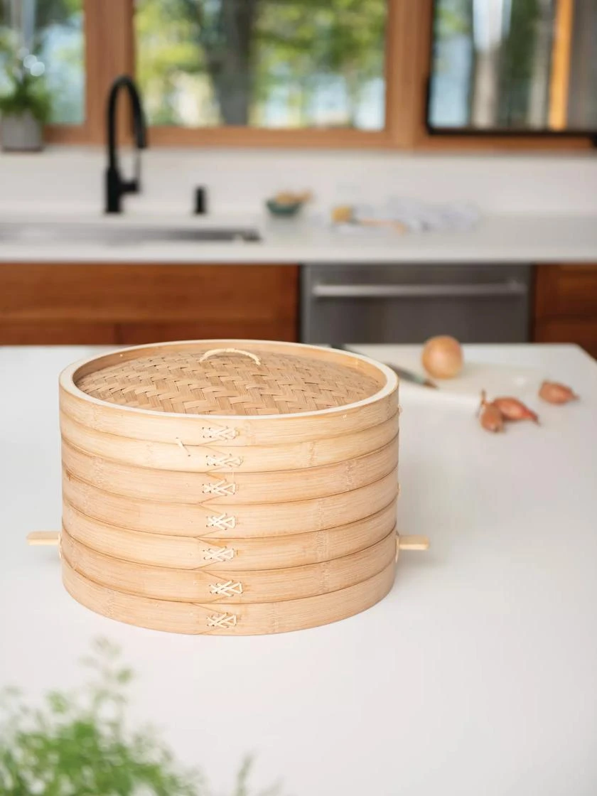 Stackable Bamboo Harvest Storage Basket With Lid - Image 2