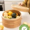 Stackable Bamboo Harvest Storage Basket With Lid