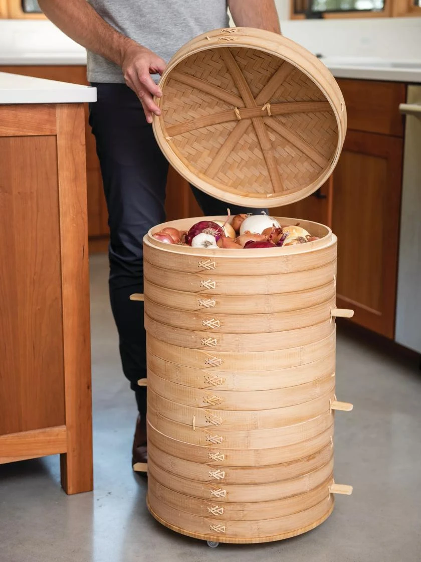 Stackable Bamboo Harvest Storage Basket With Lid - Image 4