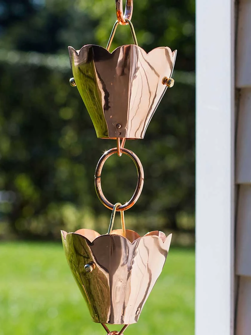 Tulip Pure Copper Rain Chain, 8.5' - Image 3