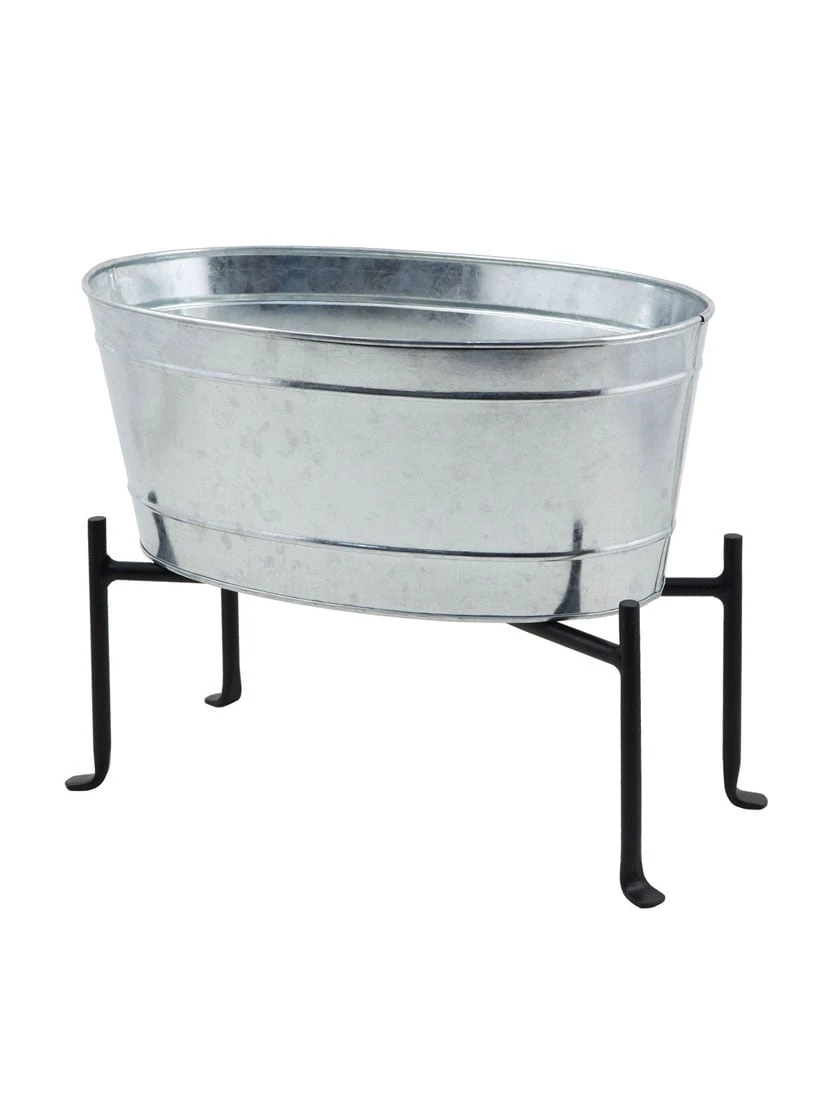 Achla Designs Mini Oval Galvanized Tub With Folding Stand - Image 3